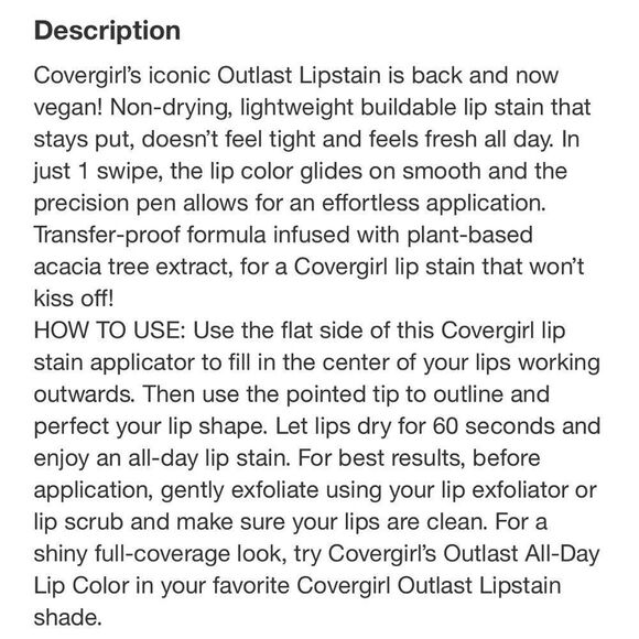 🦋 COVERGIRL Atomic Love Outlast Vegan Lip Stain New Full Size - Picture 7 of 13